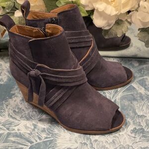 Lucky Brand Charcoal Suede Wedge Booties